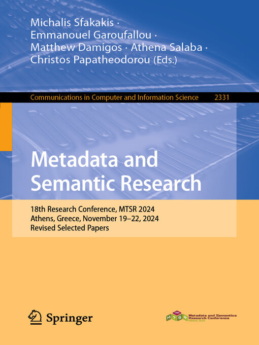 Title details for Metadata and Semantic Research by Michalis Sfakakis - Available